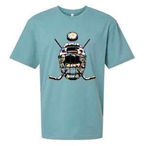 Retro Colorful Polka Dots Hockey Helmet And Puck Happy Dot Day Gift Sueded Cloud Jersey T-Shirt