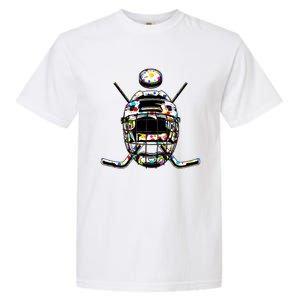 Retro Colorful Polka Dots Hockey Helmet And Puck Happy Dot Day Gift Garment-Dyed Heavyweight T-Shirt