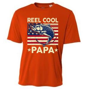 Reel Cool Papa Fathers Day Trout Fishing Gift Dad Grandpa Cooling Performance Crew T-Shirt