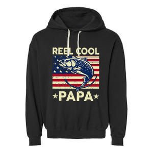 Reel Cool Papa Fathers Day Trout Fishing Gift Dad Grandpa Garment-Dyed Fleece Hoodie