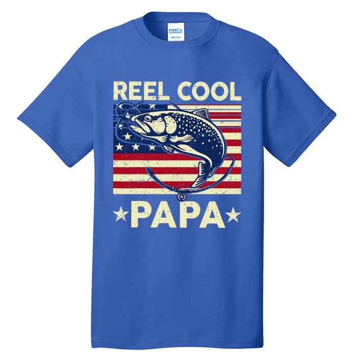 Reel Cool Papa Fathers Day Trout Fishing Gift Dad Grandpa Tall T-Shirt