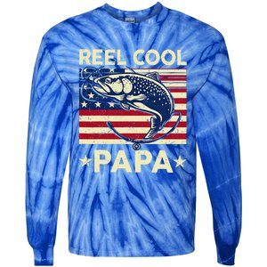 Reel Cool Papa Fathers Day Trout Fishing Gift Dad Grandpa Tie-Dye Long Sleeve Shirt