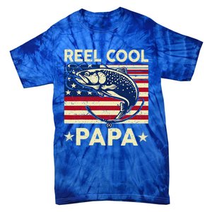 Reel Cool Papa Fathers Day Trout Fishing Gift Dad Grandpa Tie-Dye T-Shirt