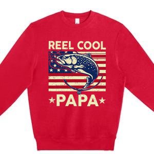 Reel Cool Papa Fathers Day Trout Fishing Gift Dad Grandpa Premium Crewneck Sweatshirt