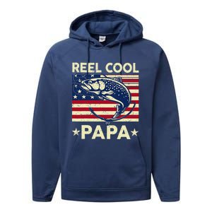 Reel Cool Papa Fathers Day Trout Fishing Gift Dad Grandpa Performance Fleece Hoodie