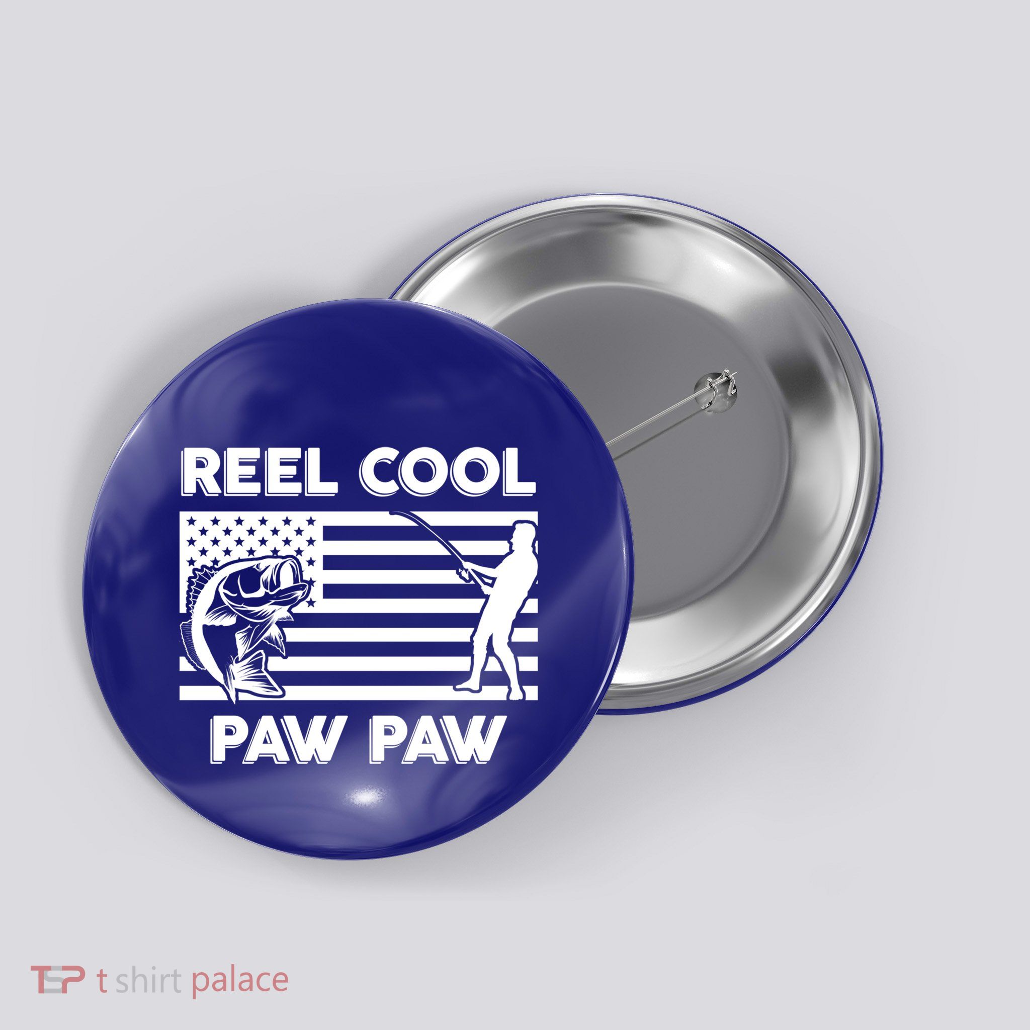 Reel Cool Paw Paw American Flag Dad Grandpa Fish Fisher Funny Gift Button