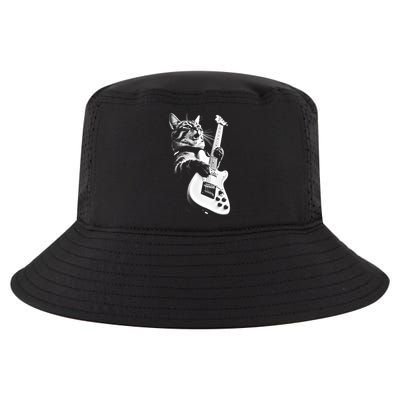 Rock Cat Playing Guitar Funny Guitar Cat Cool Comfort Performance Bucket Hat