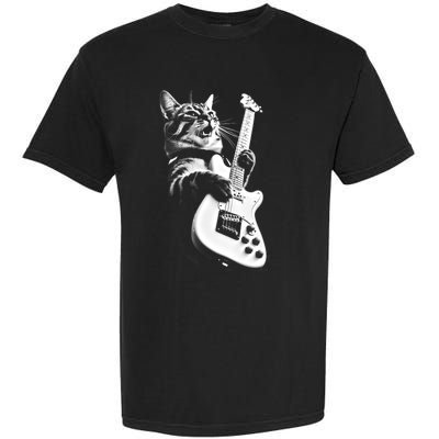 Rock Cat Playing Guitar Funny Guitar Cat Garment-Dyed Heavyweight T-Shirt