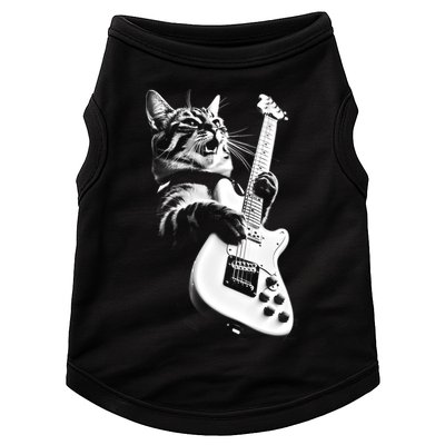 Rock Cat Playing Guitar Funny Guitar Cat Doggie Tank