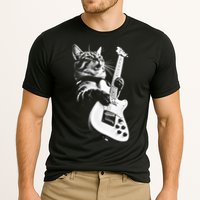 Rock Cat Playing Guitar Funny Guitar Cat Cooling Performance Crew T-Shirt