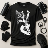 Rock Cat Playing Guitar Funny Guitar Cat Cooling Performance Crew T-Shirt