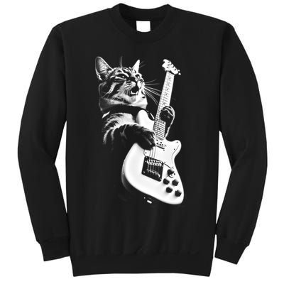 Rock Cat Playing Guitar Funny Guitar Cat Sweatshirt