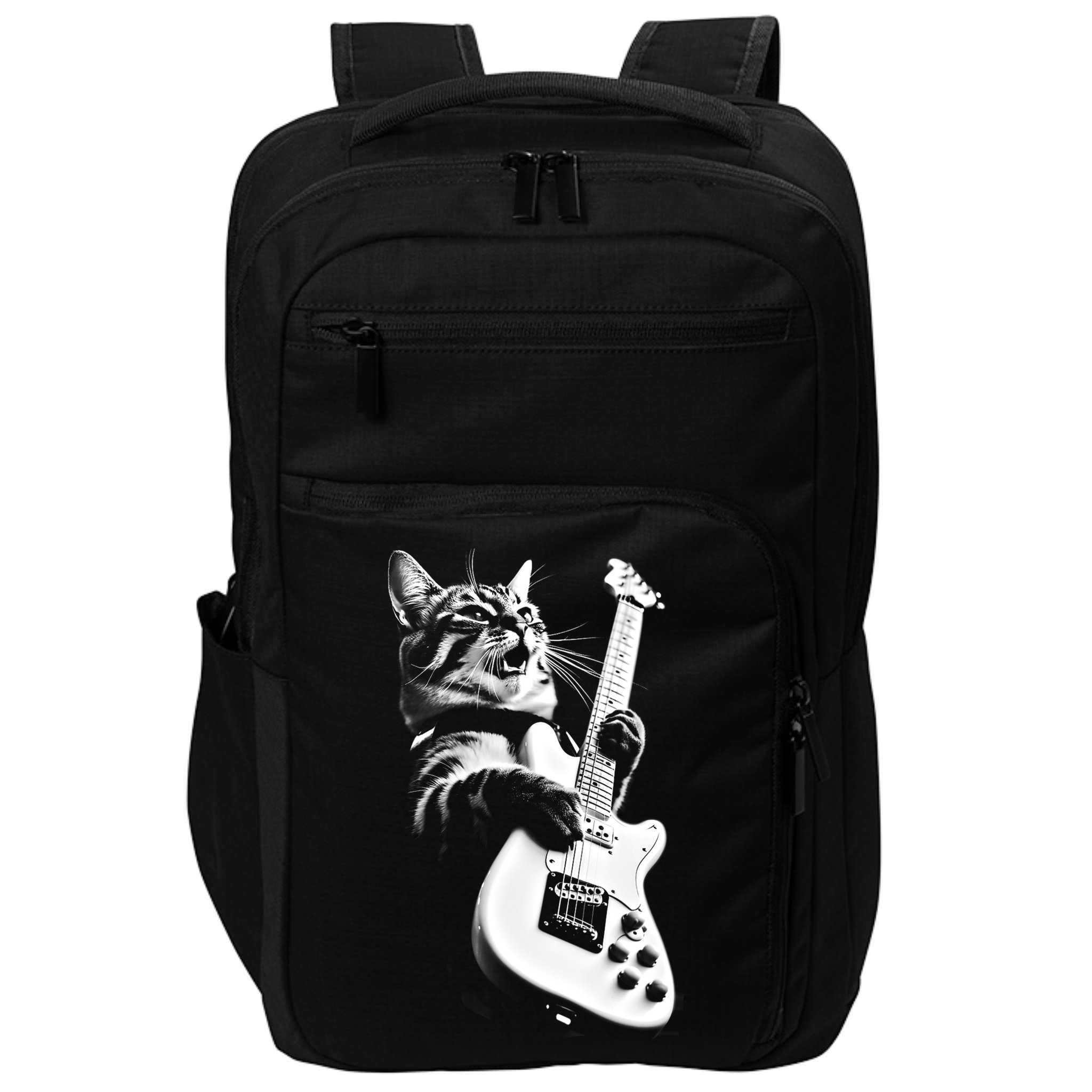 Rock Cat Playing Guitar Funny Guitar Cat Impact Tech Backpack