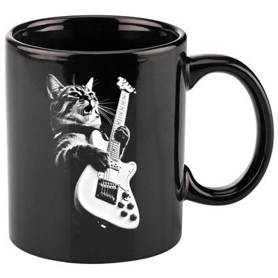 Rock Cat Playing Guitar Funny Guitar Cat 11oz C Handle Ceramic Mug