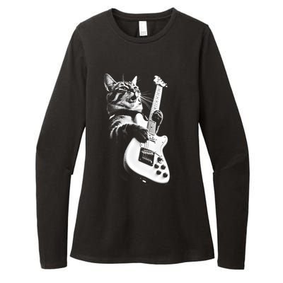 Rock Cat Playing Guitar Funny Guitar Cat Womens CVC Long Sleeve Shirt