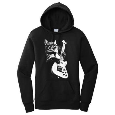 Rock Cat Playing Guitar Funny Guitar Cat Women's Pullover Hoodie