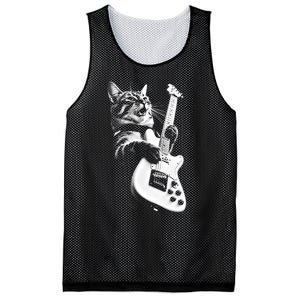 Rock Cat Playing Guitar Funny Guitar Cat Mesh Reversible Basketball Jersey Tank