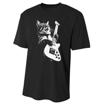 Rock Cat Playing Guitar Funny Guitar Cat Performance Sprint T-Shirt