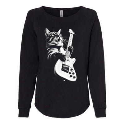 Rock Cat Playing Guitar Funny Guitar Cat Womens California Wash Sweatshirt