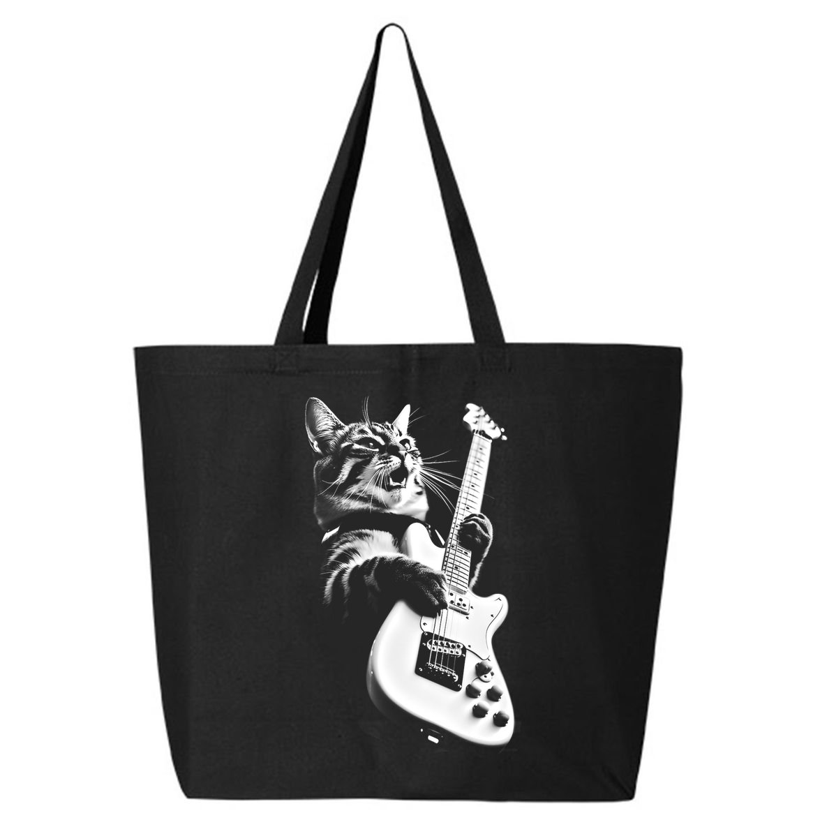 Rock Cat Playing Guitar Funny Guitar Cat 25L Jumbo Tote