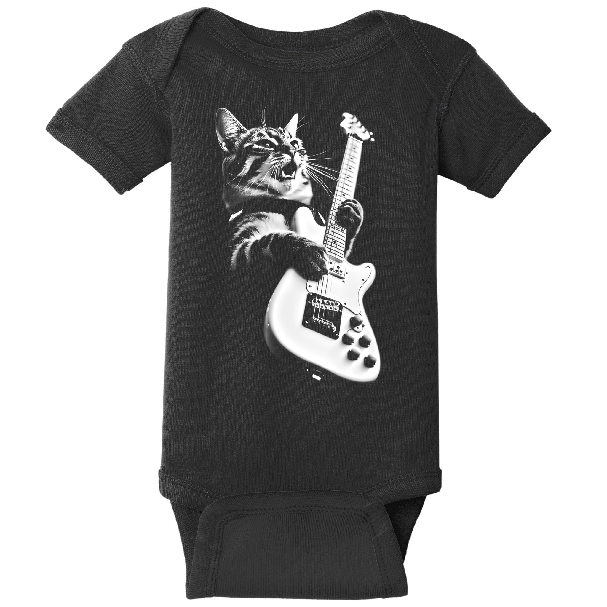 Rock Cat Playing Guitar Funny Guitar Cat Baby Bodysuit