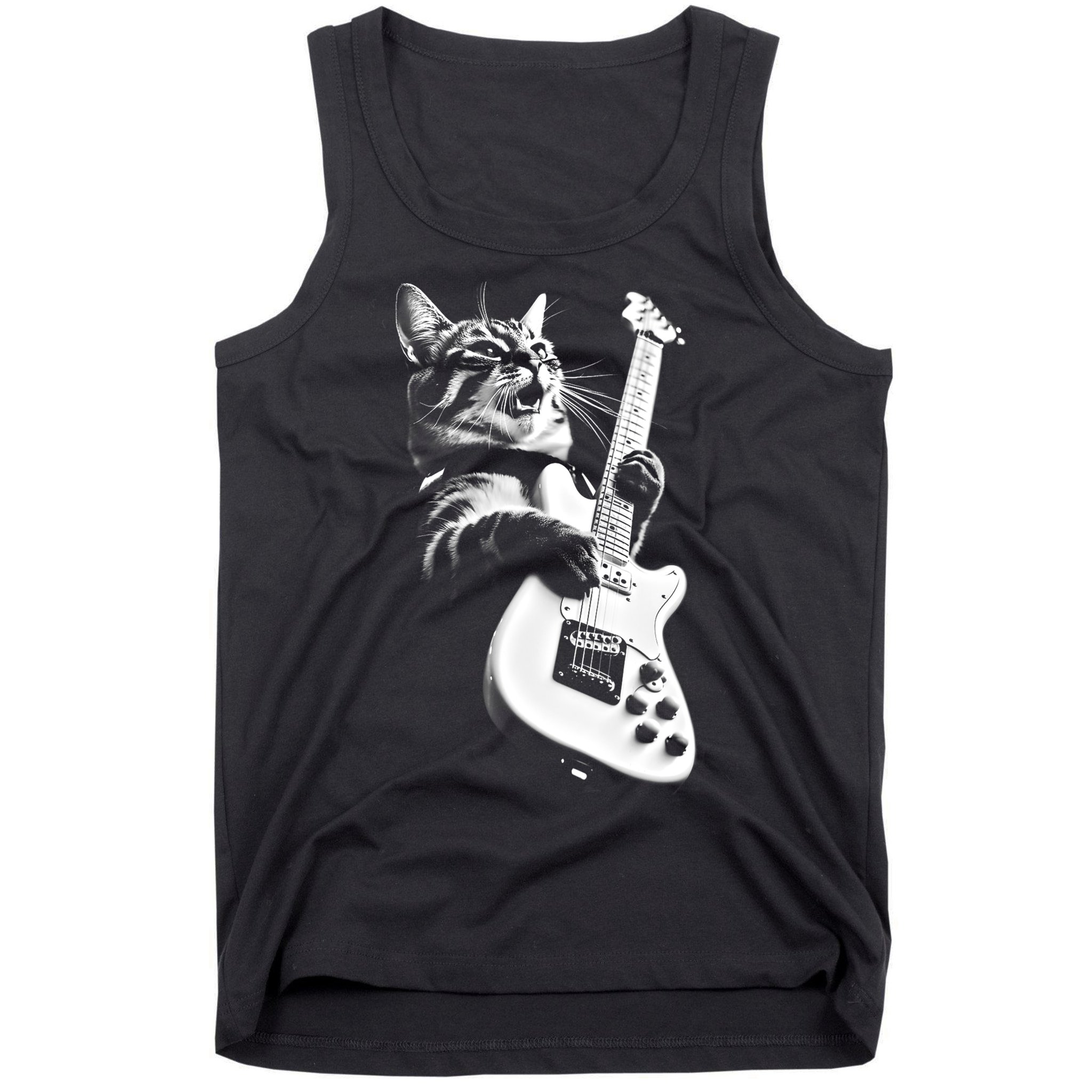 Rock Cat Playing Guitar Funny Guitar Cat Tank Top