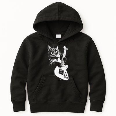 Rock Cat Playing Guitar Funny Guitar Cat Kids Hoodie