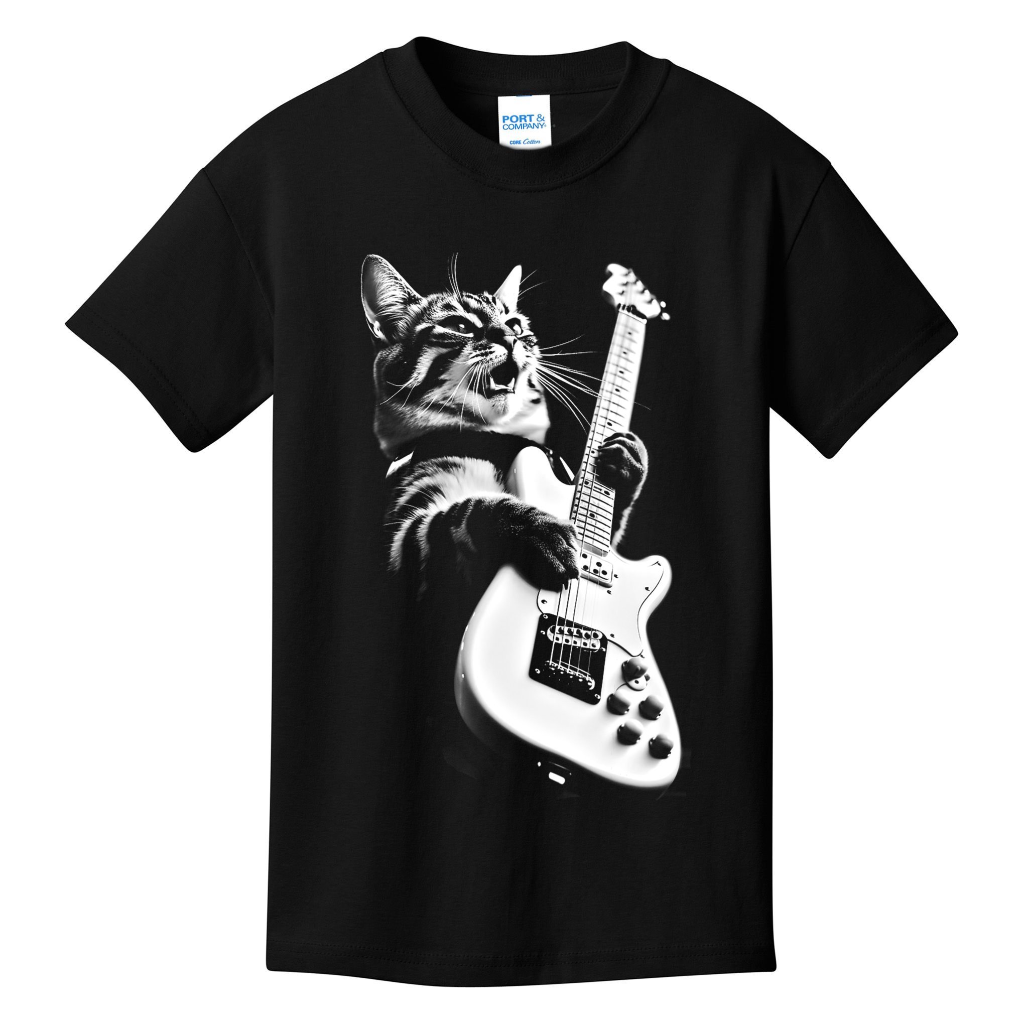 Rock Cat Playing Guitar Funny Guitar Cat Kids T-Shirt