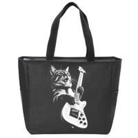 Rock Cat Playing Guitar Funny Guitar Cat Zip Tote Bag