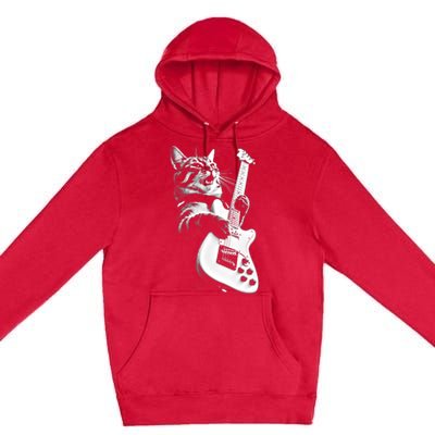 Rock Cat Playing Guitar Funny Guitar Cat Premium Pullover Hoodie