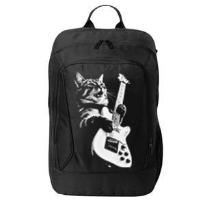 Rock Cat Playing Guitar Funny Guitar Cat City Backpack