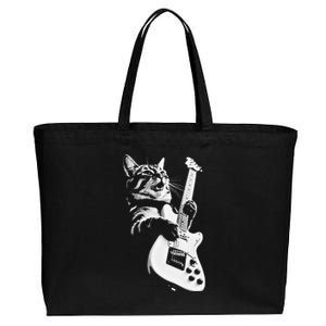 Rock Cat Playing Guitar Funny Guitar Cat Cotton Canvas Jumbo Tote