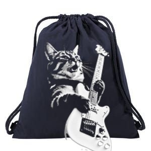 Rock Cat Playing Guitar Funny Guitar Cat Drawstring Bag