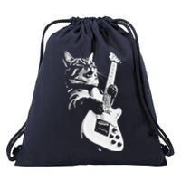 Rock Cat Playing Guitar Funny Guitar Cat Drawstring Bag