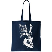 Rock Cat Playing Guitar Funny Guitar Cat Tote Bag