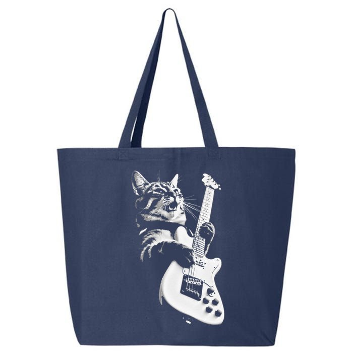 Rock Cat Playing Guitar Funny Guitar Cat 25L Jumbo Tote