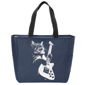 Rock Cat Playing Guitar Funny Guitar Cat Zip Tote Bag