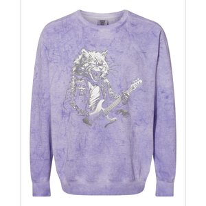 Rock Cat Playing Guitar Funny Guitar Cat Design Colorblast Crewneck Sweatshirt