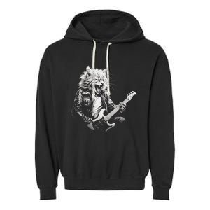 Rock Cat Playing Guitar Funny Guitar Cat Design Garment-Dyed Fleece Hoodie