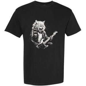 Rock Cat Playing Guitar Funny Guitar Cat Design Garment-Dyed Heavyweight T-Shirt