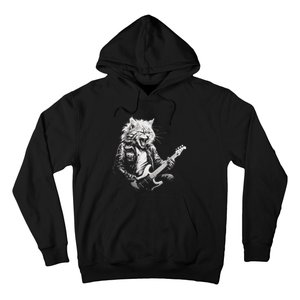 Rock Cat Playing Guitar Funny Guitar Cat Design Hoodie