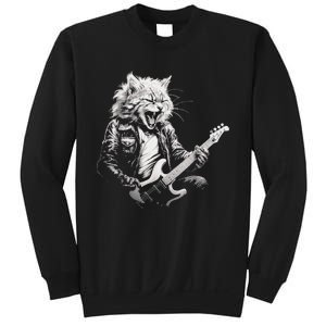 Rock Cat Playing Guitar Funny Guitar Cat Design Sweatshirt