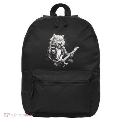 Rock Cat Playing Guitar Funny Guitar Cat Design 16 in Basic Backpack
