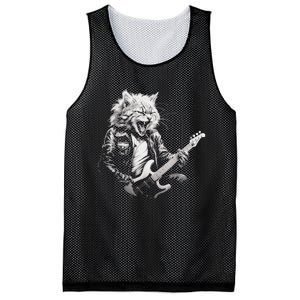 Rock Cat Playing Guitar Funny Guitar Cat Design Mesh Reversible Basketball Jersey Tank