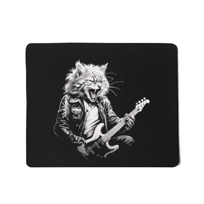Rock Cat Playing Guitar Funny Guitar Cat Design Mousepad
