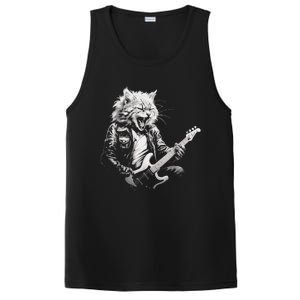 Rock Cat Playing Guitar Funny Guitar Cat Design PosiCharge Competitor Tank