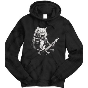 Rock Cat Playing Guitar Funny Guitar Cat Design Tie Dye Hoodie