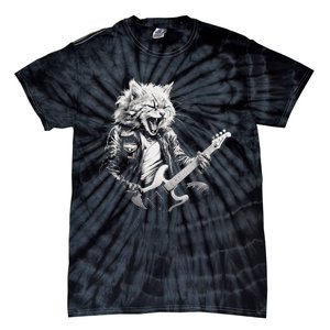 Rock Cat Playing Guitar Funny Guitar Cat Design Tie-Dye T-Shirt