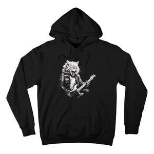 Rock Cat Playing Guitar Funny Guitar Cat Design Tall Hoodie