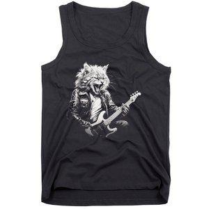 Rock Cat Playing Guitar Funny Guitar Cat Design Tank Top